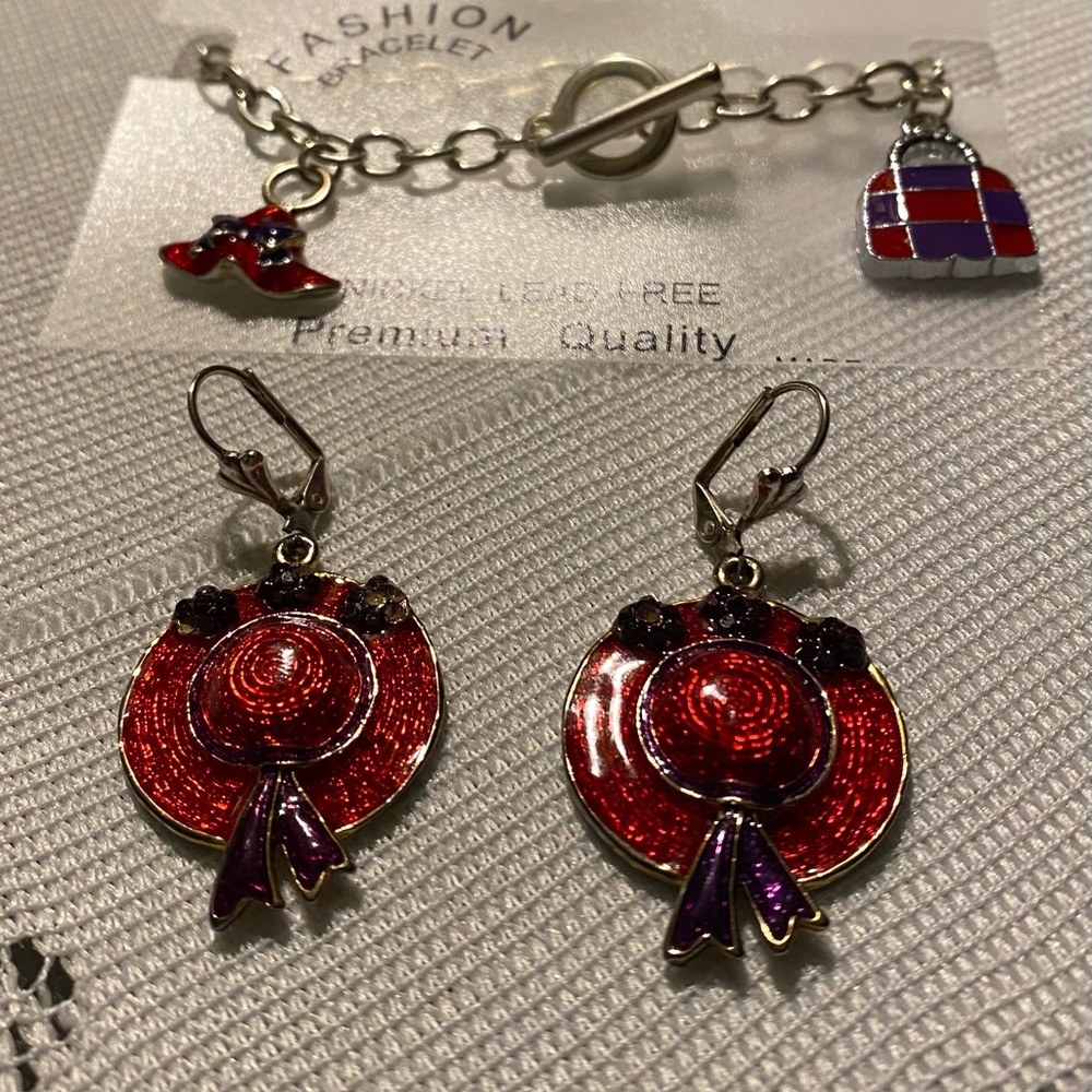 Fashion Jewelry Red and Purple Hat Earrings